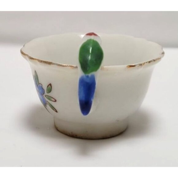 Vintage 1950s Miniature Porcelain Floral Design Tea Cup Parrot Handle Saucer - Picture 6 of 10